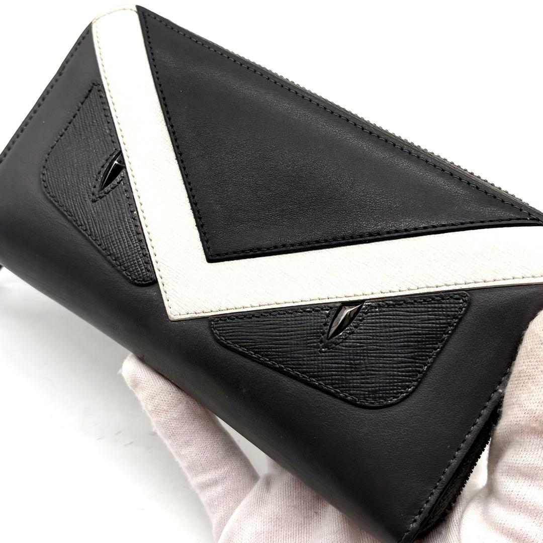 【美品】フェンディ 長財布 ラウンドジップ バグズアイ モンスター グレー