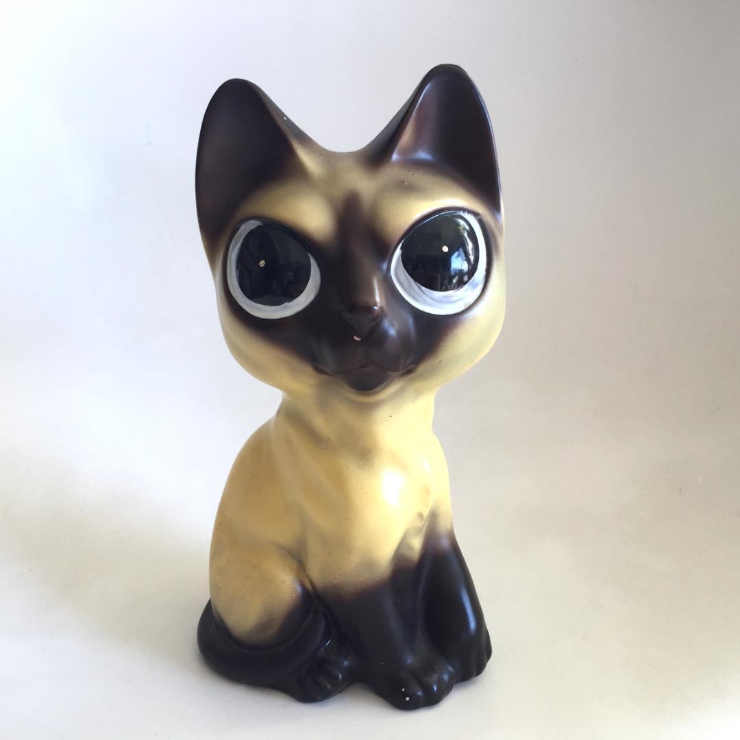 ビンテージ Norleans製 Big eye Cat置物 陶器 シャム猫 ねこ