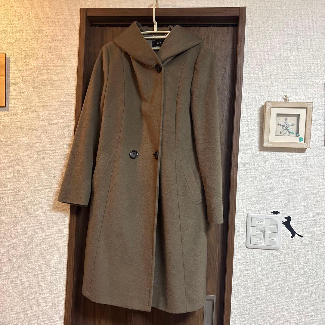 美品23区定番　カシミヤ混フード付コート　サイズ40