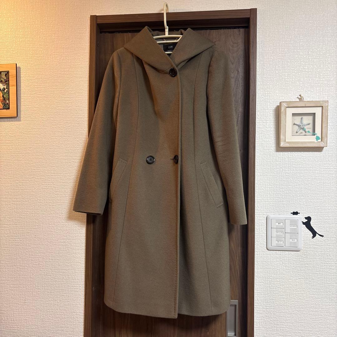 美品23区定番　カシミヤ混フード付コート　サイズ40