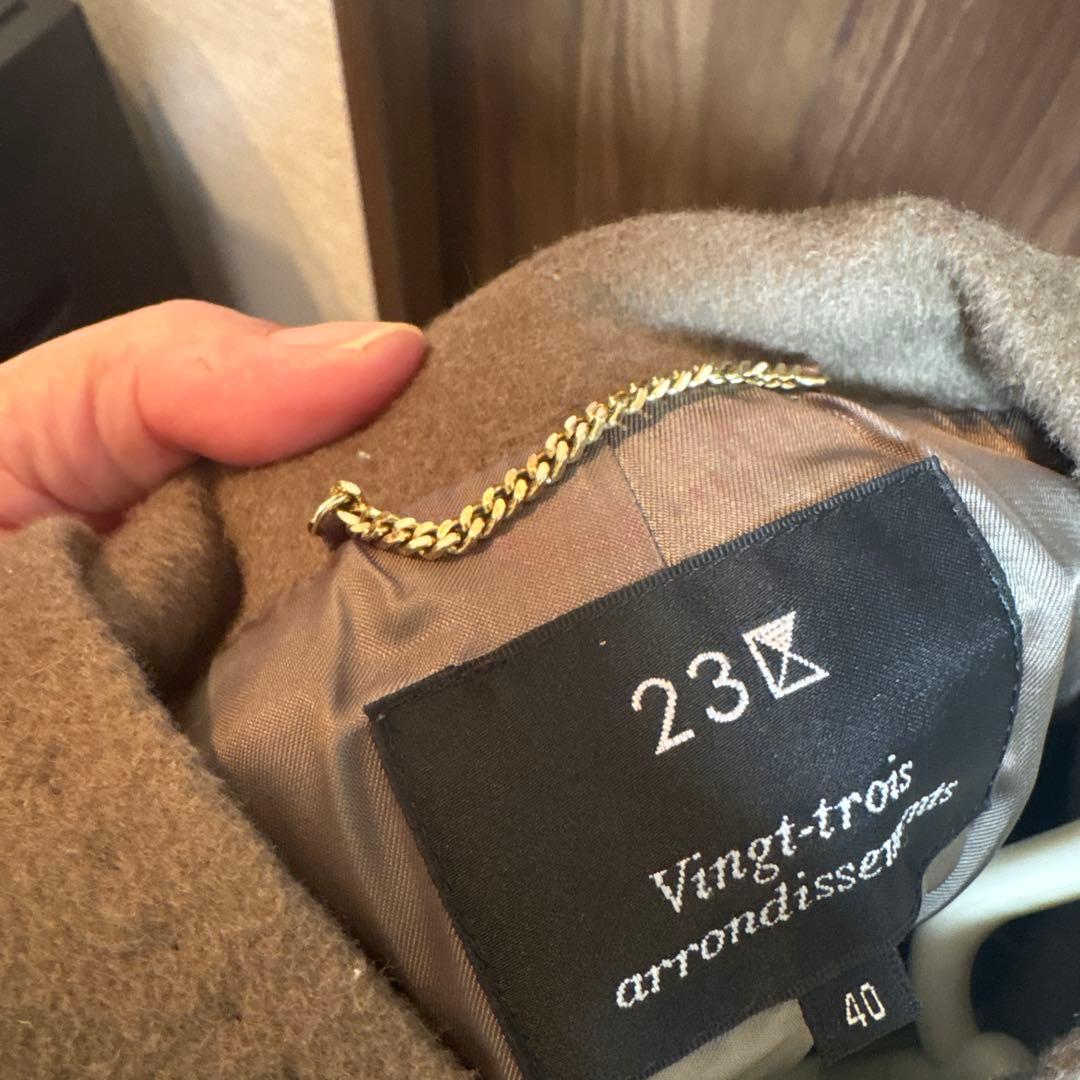 美品23区定番　カシミヤ混フード付コート　サイズ40