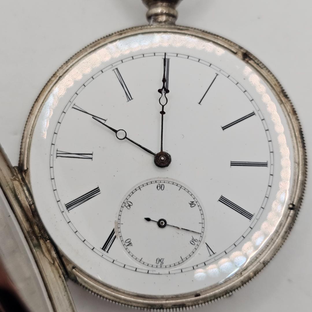 希少 スイス製 銀無垢 鍵巻き 懐中時計 裏スケルトン ホールマーク有