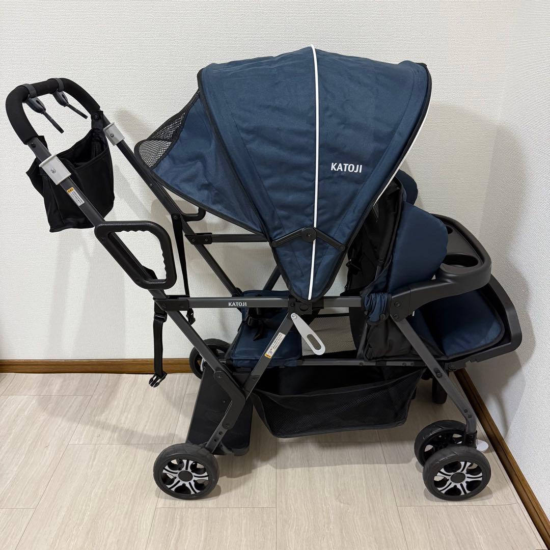 【極美品】カトージ　2人でゴー 縦型 スリム 2人乗り 人気ベビーカー ネイビー