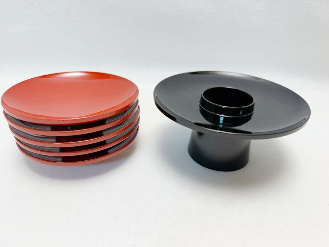 ほぼ未使用 懐石道具 木製盃台 引盃５客 利久型 セット 元箱