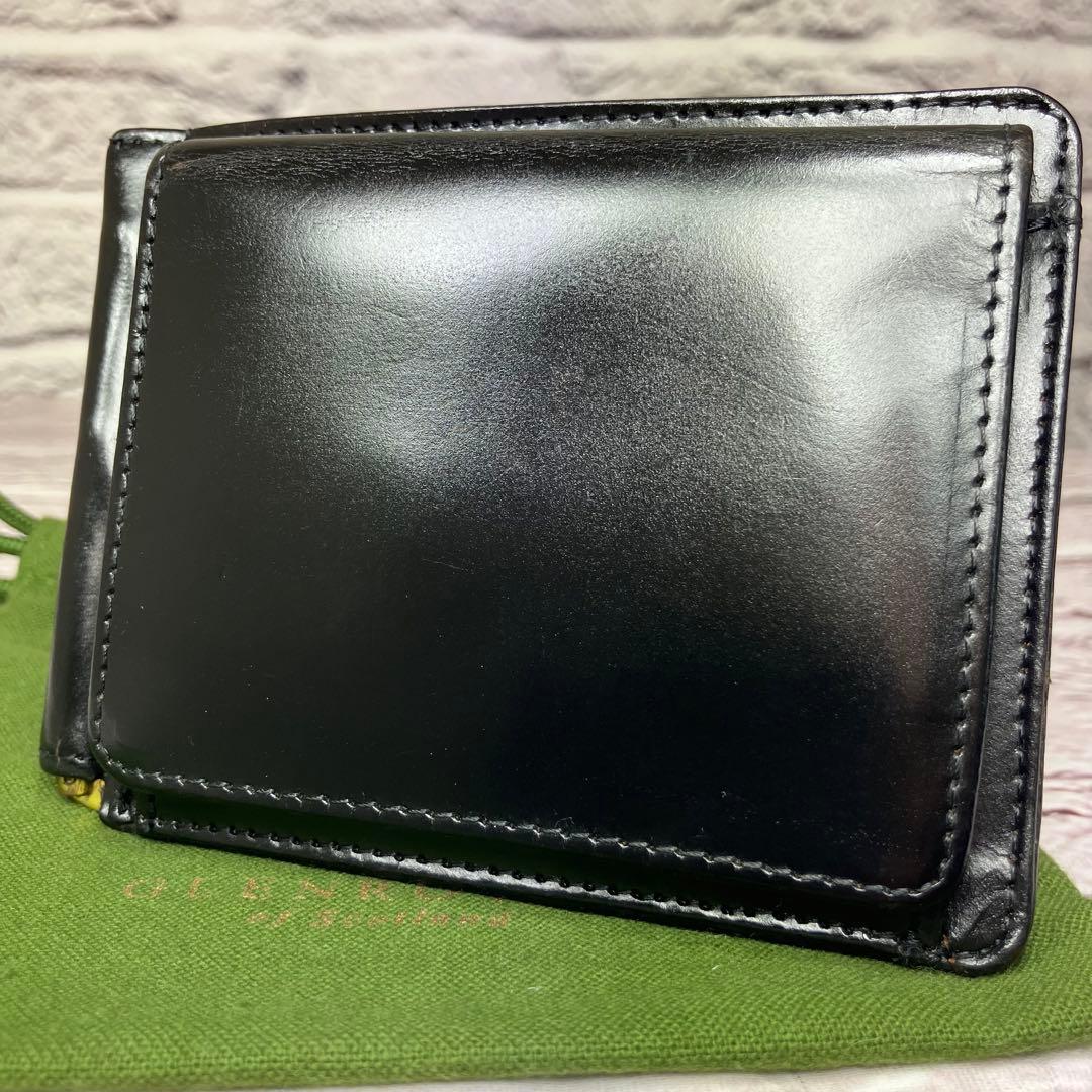 グレンロイヤル マネークリップ 小銭入れ付き 二つ折り財布 レザー ブラック