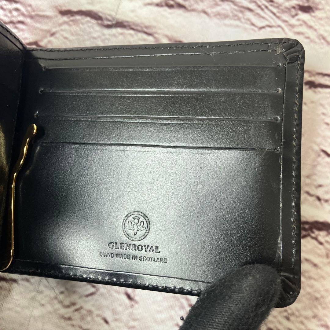グレンロイヤル マネークリップ 小銭入れ付き 二つ折り財布 レザー ブラック