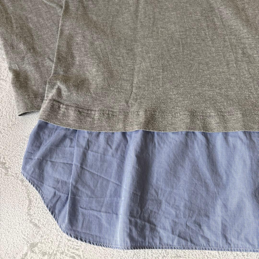 Lサイズ：コムデギャルソンシャツ ドッキング カットソー グレー/ライトブルー