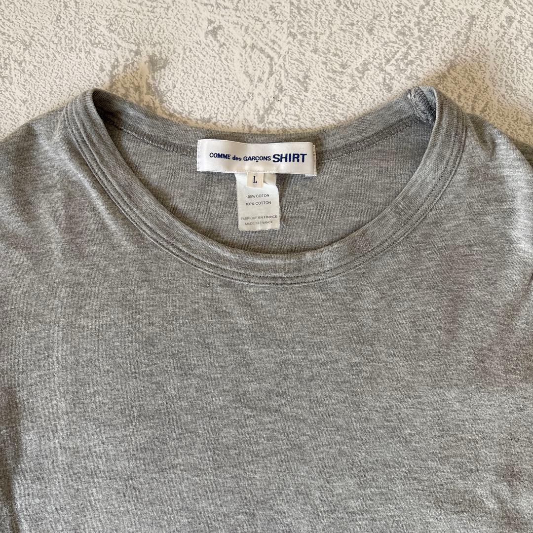 Lサイズ：コムデギャルソンシャツ ドッキング カットソー グレー/ライトブルー