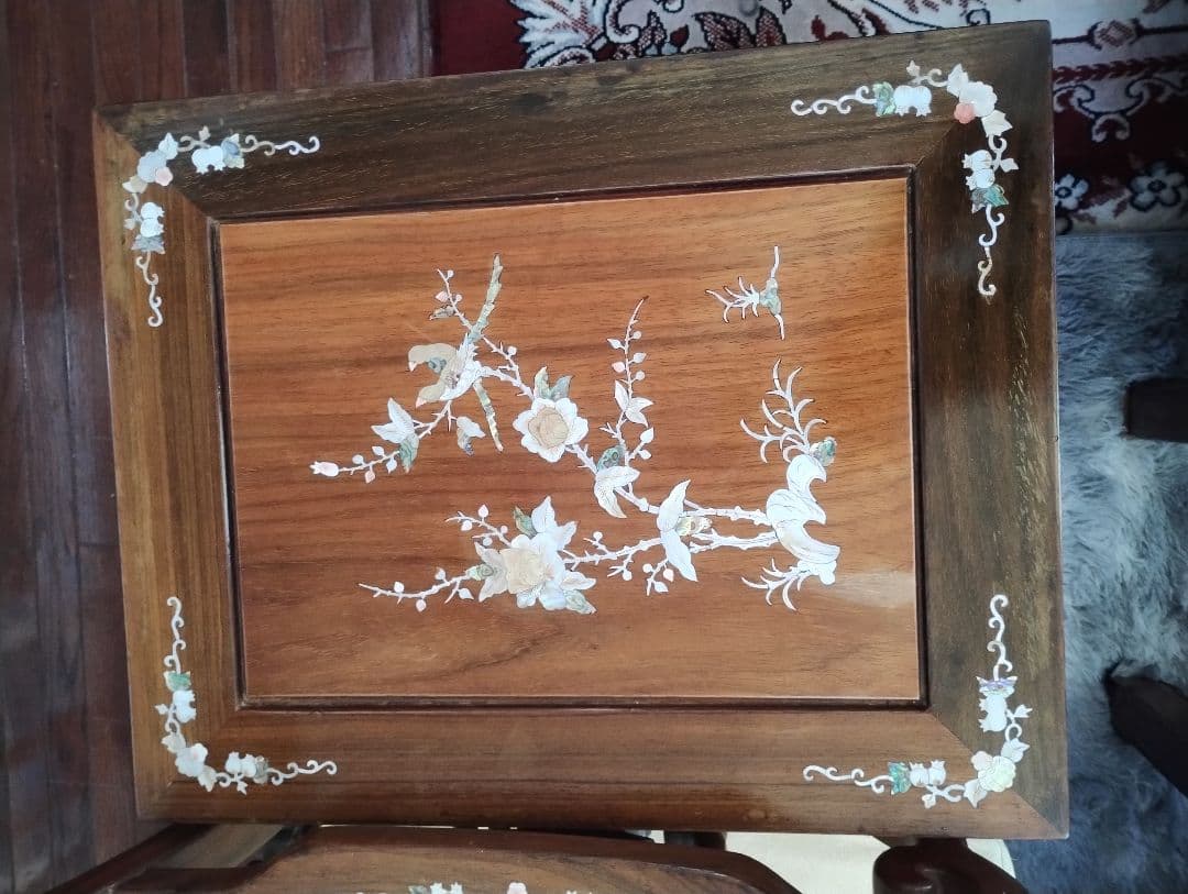 アジアンスタイル螺鈿の木製家具セット