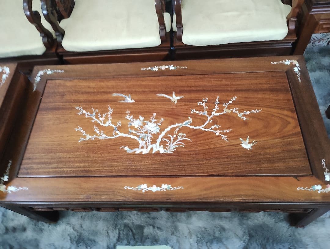 アジアンスタイル螺鈿の木製家具セット