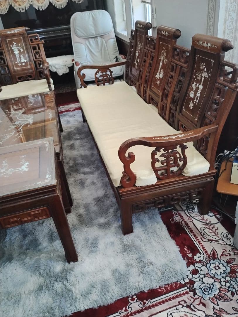 アジアンスタイル螺鈿の木製家具セット