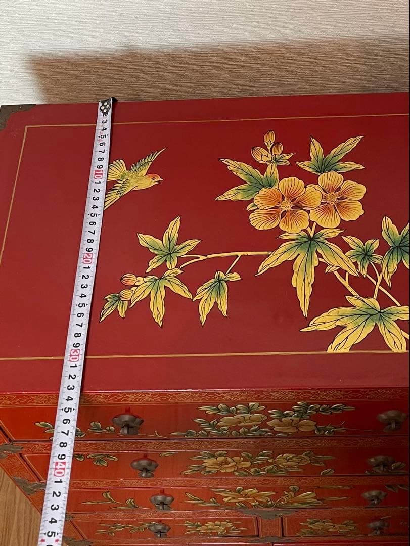 中国　花柄　アンティーク　タンス