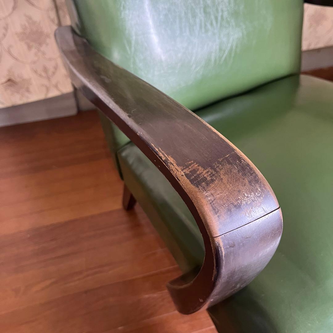 【アンティーク】昭和レトロ レザー アームチェア 一人掛けソファ 椅子 古家具