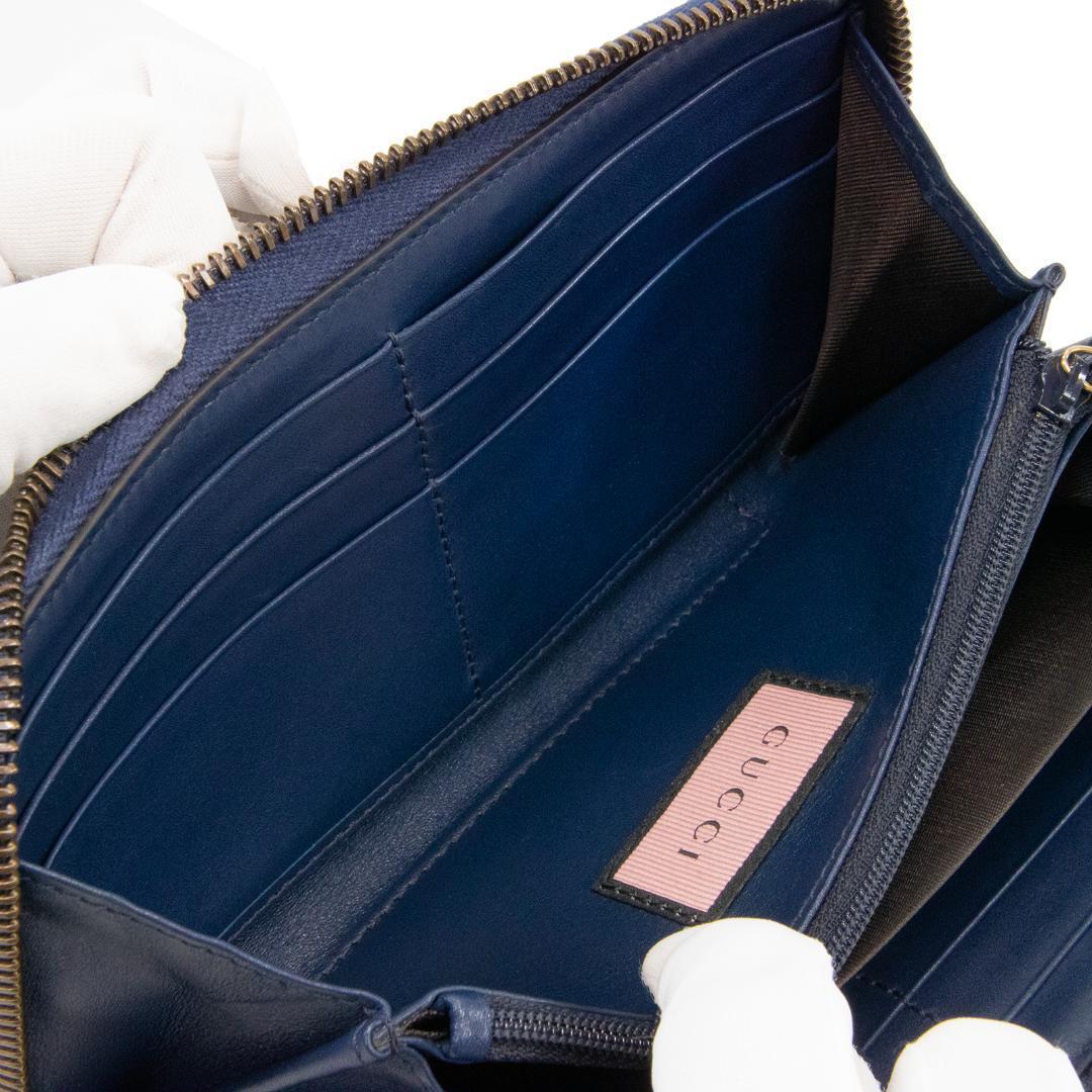 本物 グッチ 長財布 ファスナー メンズ ゴースト GG ネイビーブルー 赤 白