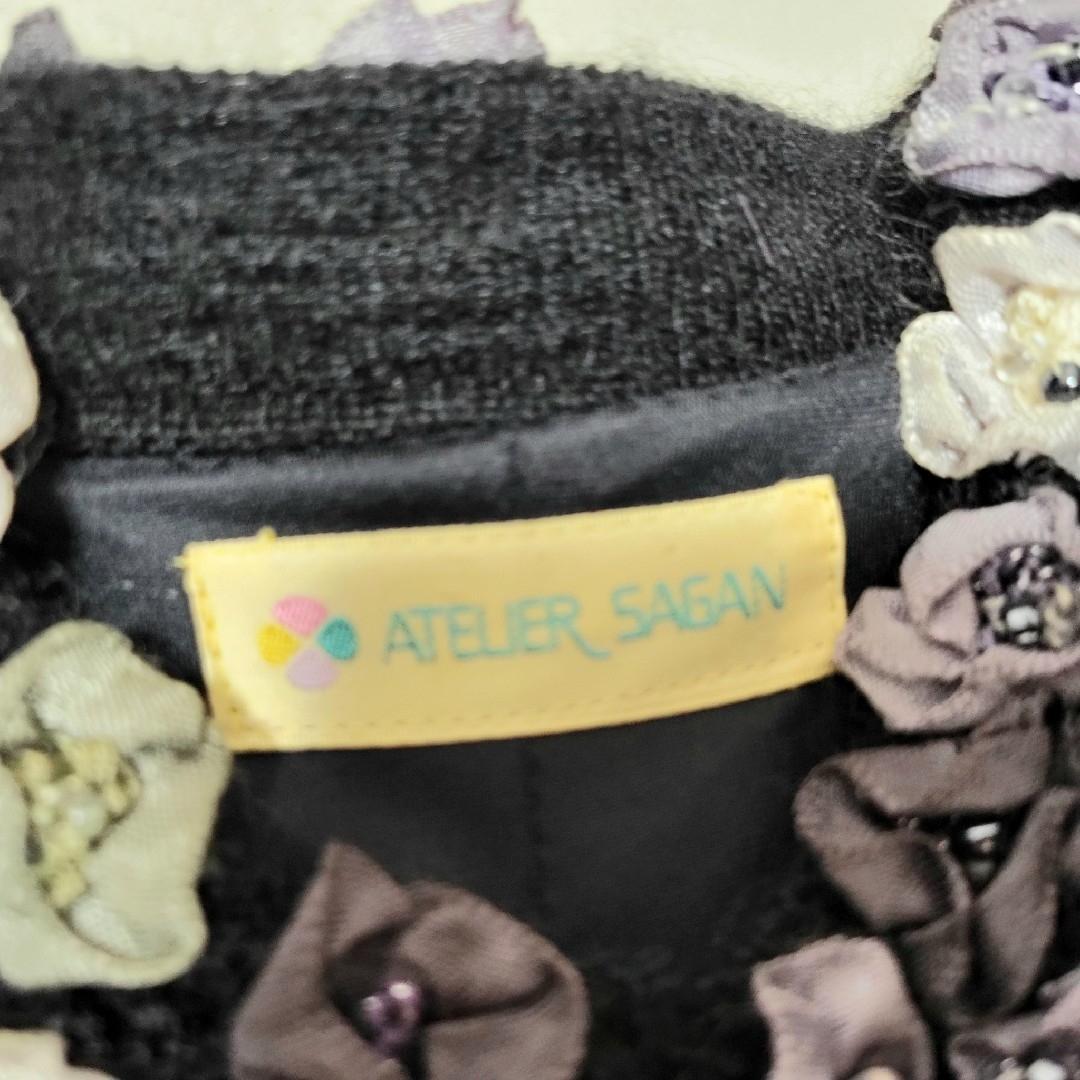 ATELIER SAGAN アトリエサガン ノーカラー コート 黒 刺繍