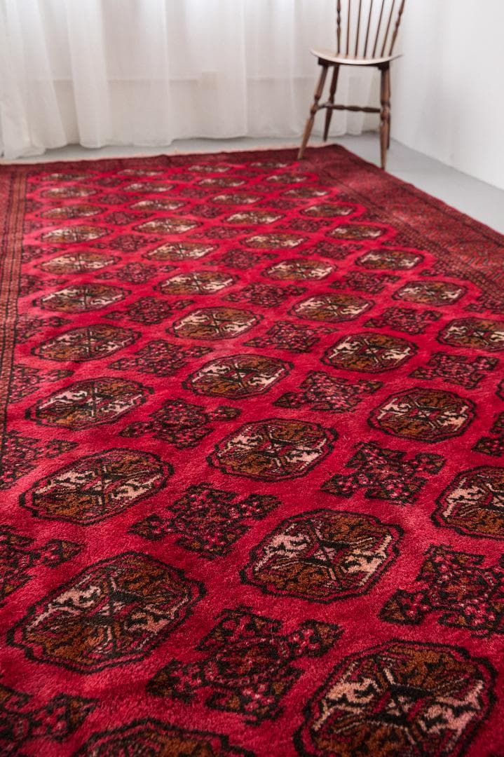 大型ヴィンテージラグ　パキスタン産　トライバルラグ（287×190cm）赤　黒