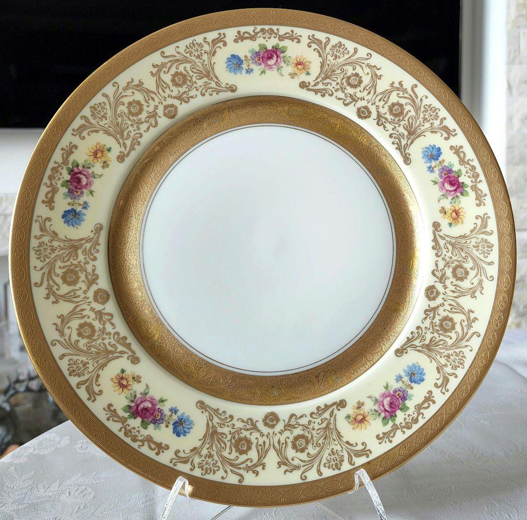 希少 金彩 プレート 手描き ピカード装飾 ドレスデンブーケ アンティーク