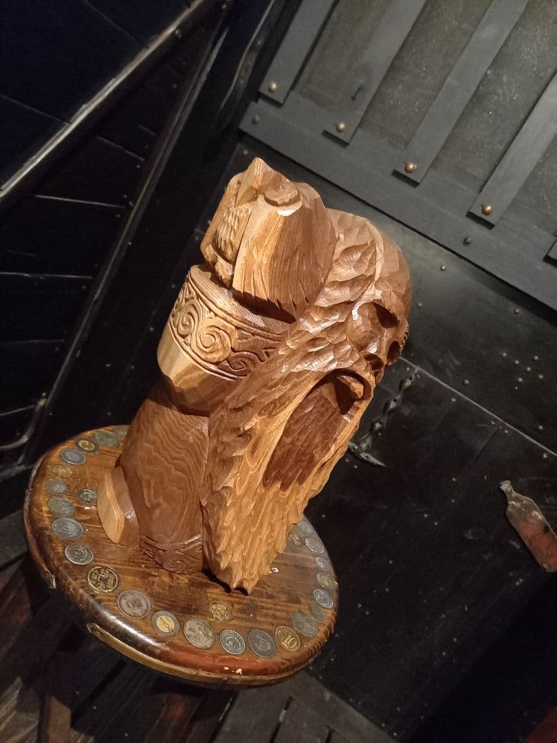 希少　千島アイヌ　シマフクロウ　コロボックル　マキリ　槐　一刀彫