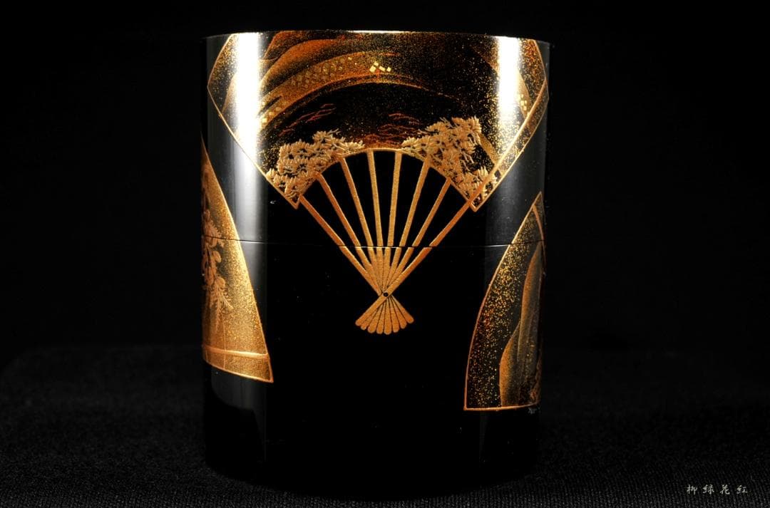 【うめこま】道場宗廣 扇面蒔絵 時代 中次 内梨子地 共箱