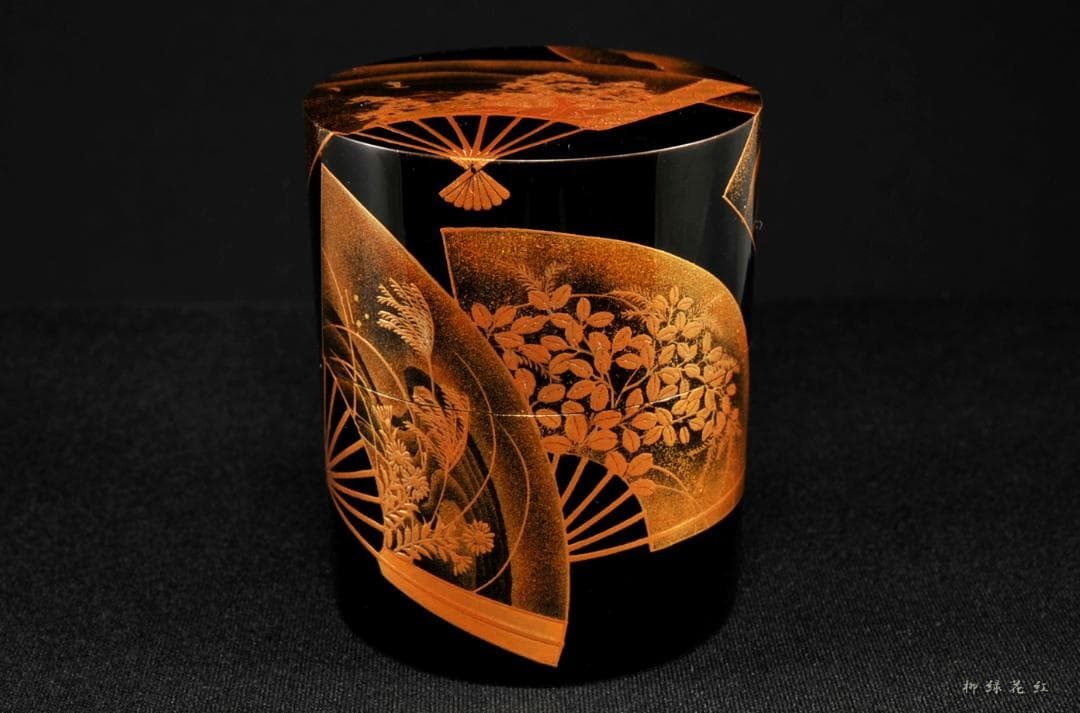 【うめこま】道場宗廣 扇面蒔絵 時代 中次 内梨子地 共箱