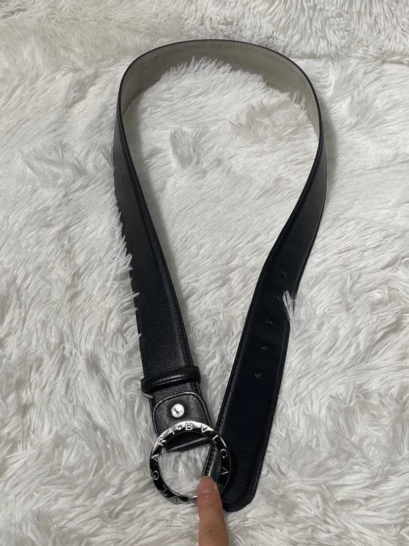 BVLGARI ブルガリ 本革　レザーベルト サークルロゴ ブラック98cm