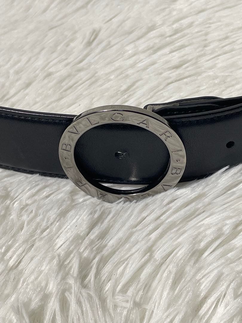 BVLGARI ブルガリ 本革　レザーベルト サークルロゴ ブラック98cm