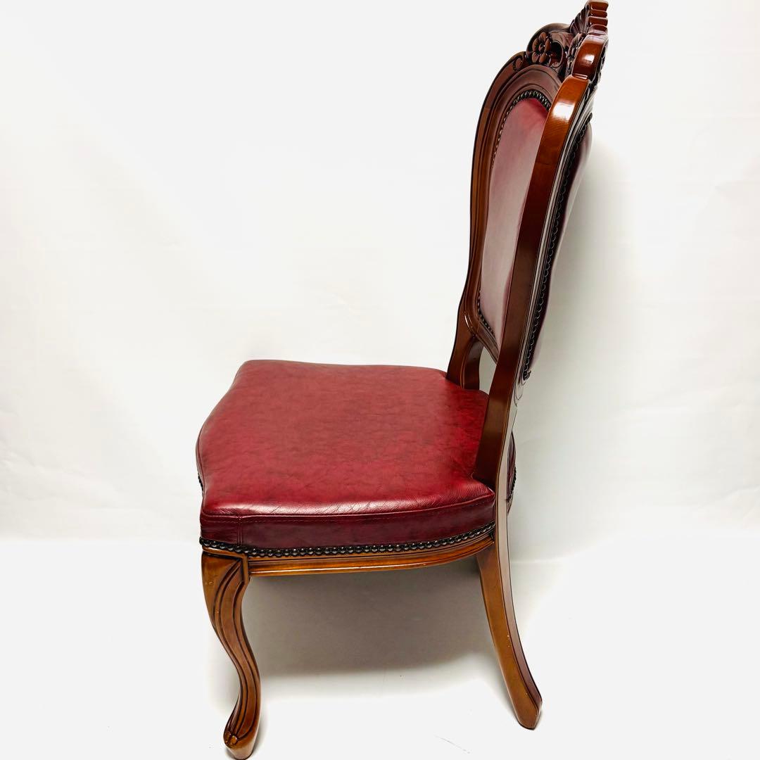 イタリア アンティーク風 マホガニー 猫足 ダイニングチェア レッド レザー
