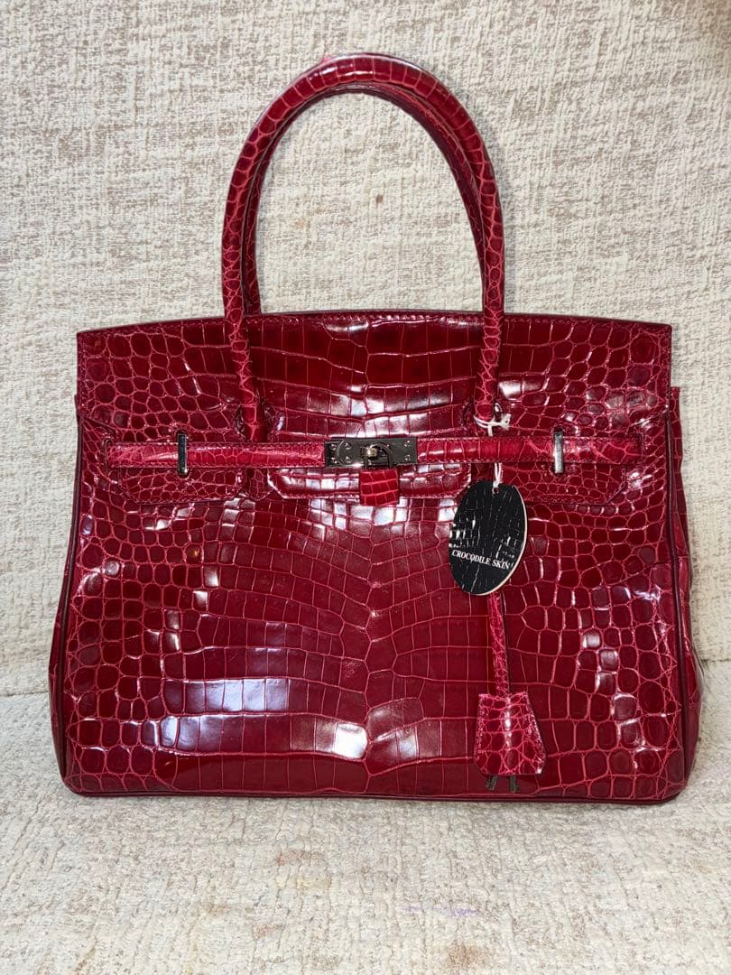 ☆ママ☆ナイルクロコダイルハンドバッグ　軽量　大容量　シャイン加工