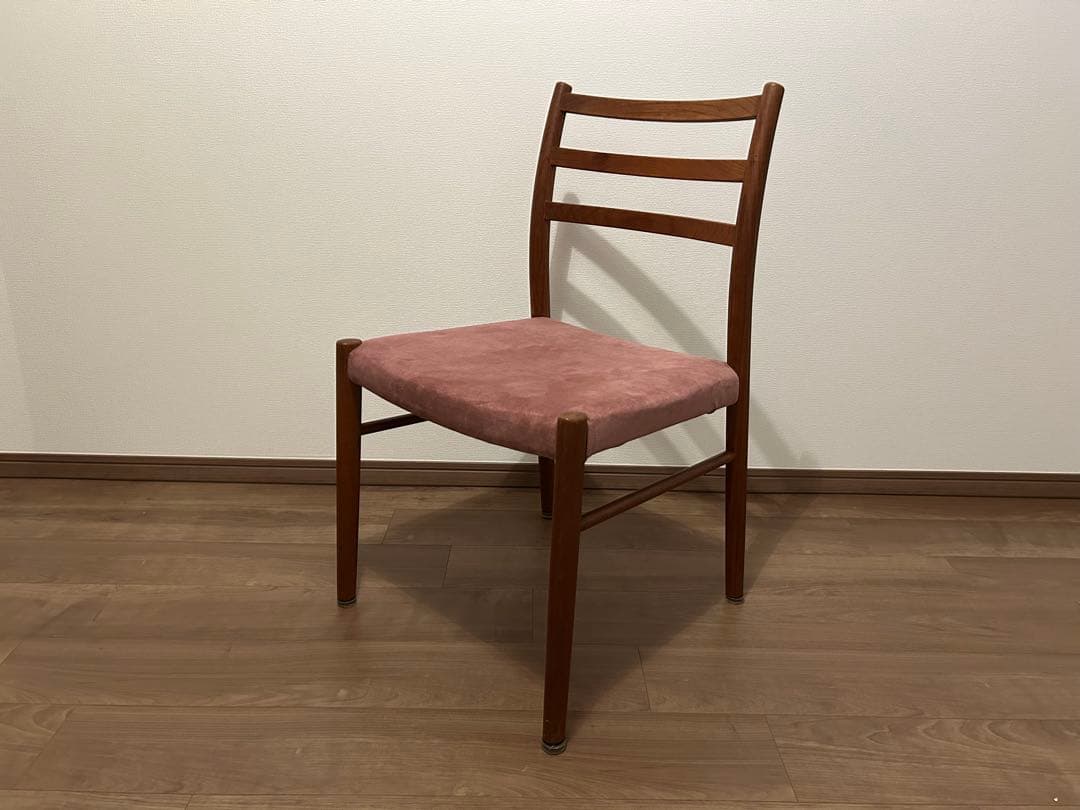ヴィンテージ　チーク無垢材×スエード　チェア　青林製作所　椅子　北欧