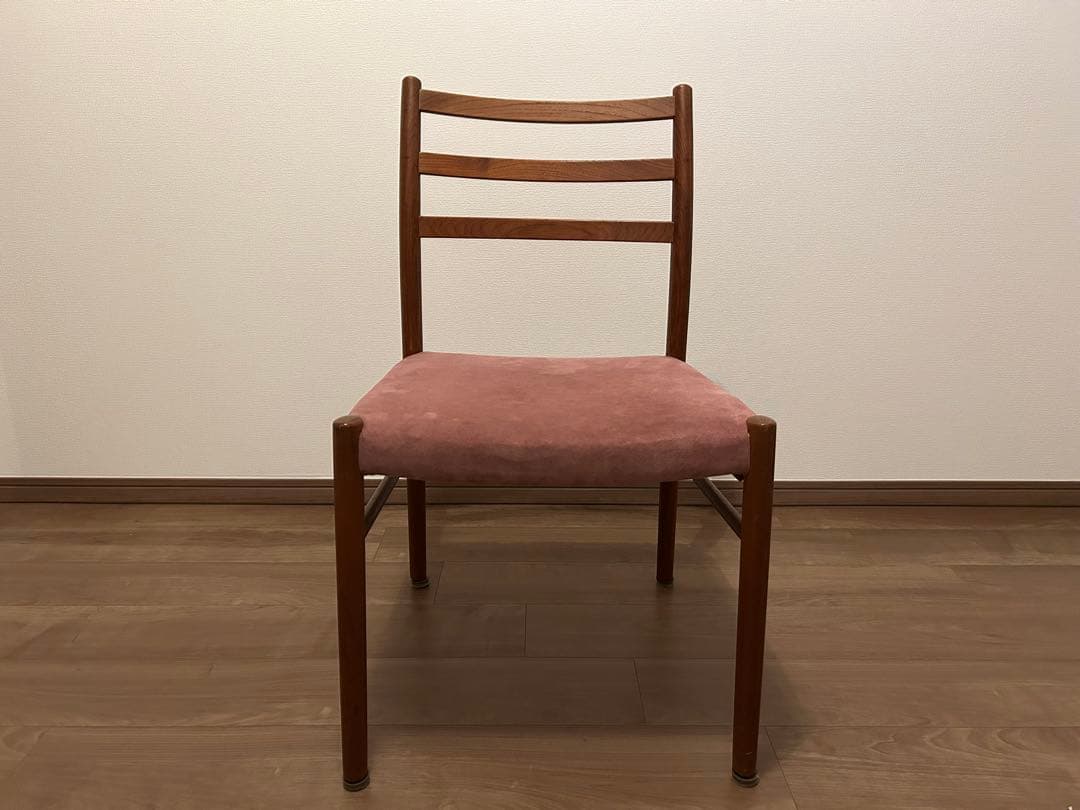 ヴィンテージ　チーク無垢材×スエード　チェア　青林製作所　椅子　北欧