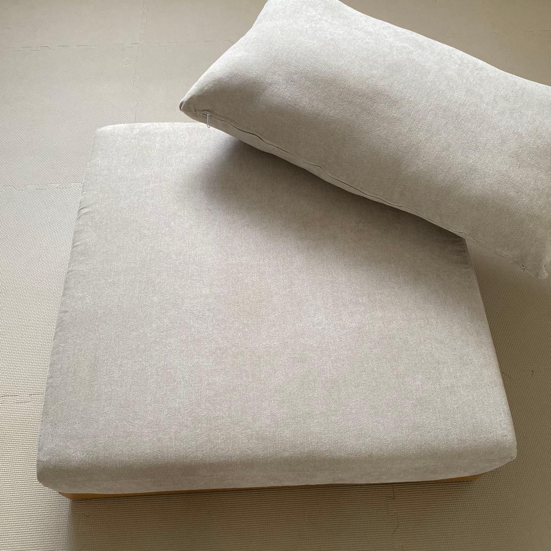 大型犬・人兼用ローソファ 未使用級 オットマン付 80×80 木製ベース