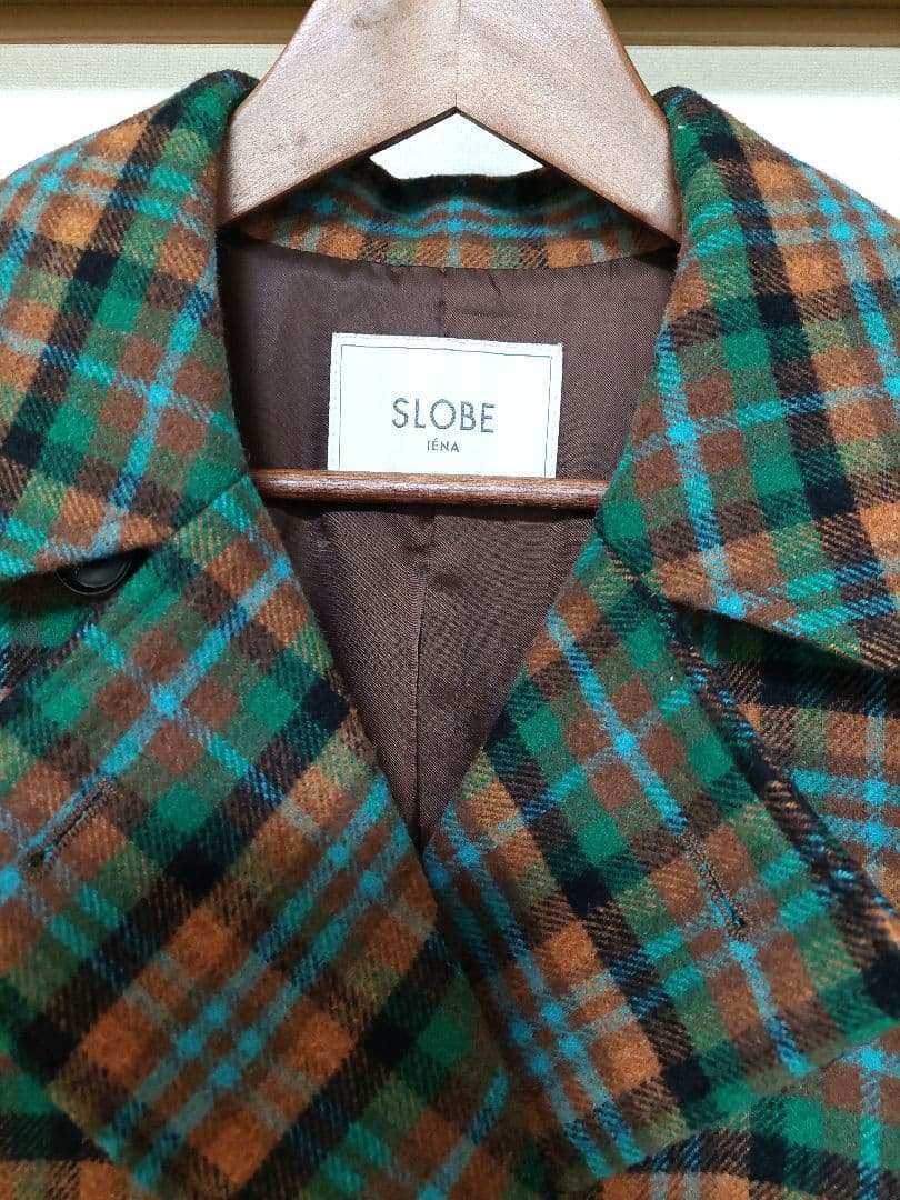 SLOBE IENA　マルチカラーチェックロングピーコート　38　美品✨