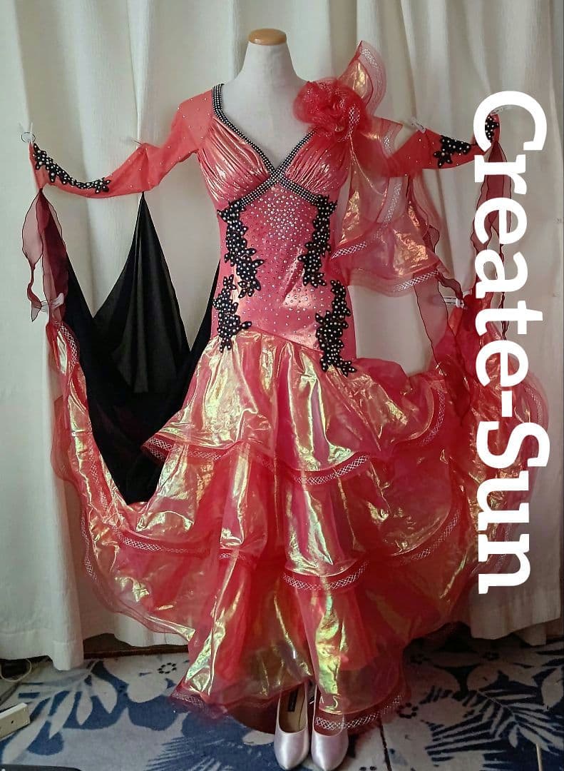 渡*子様 社交ダンスドレス！Create-Sunスタンダードドレス！オレンジレッ