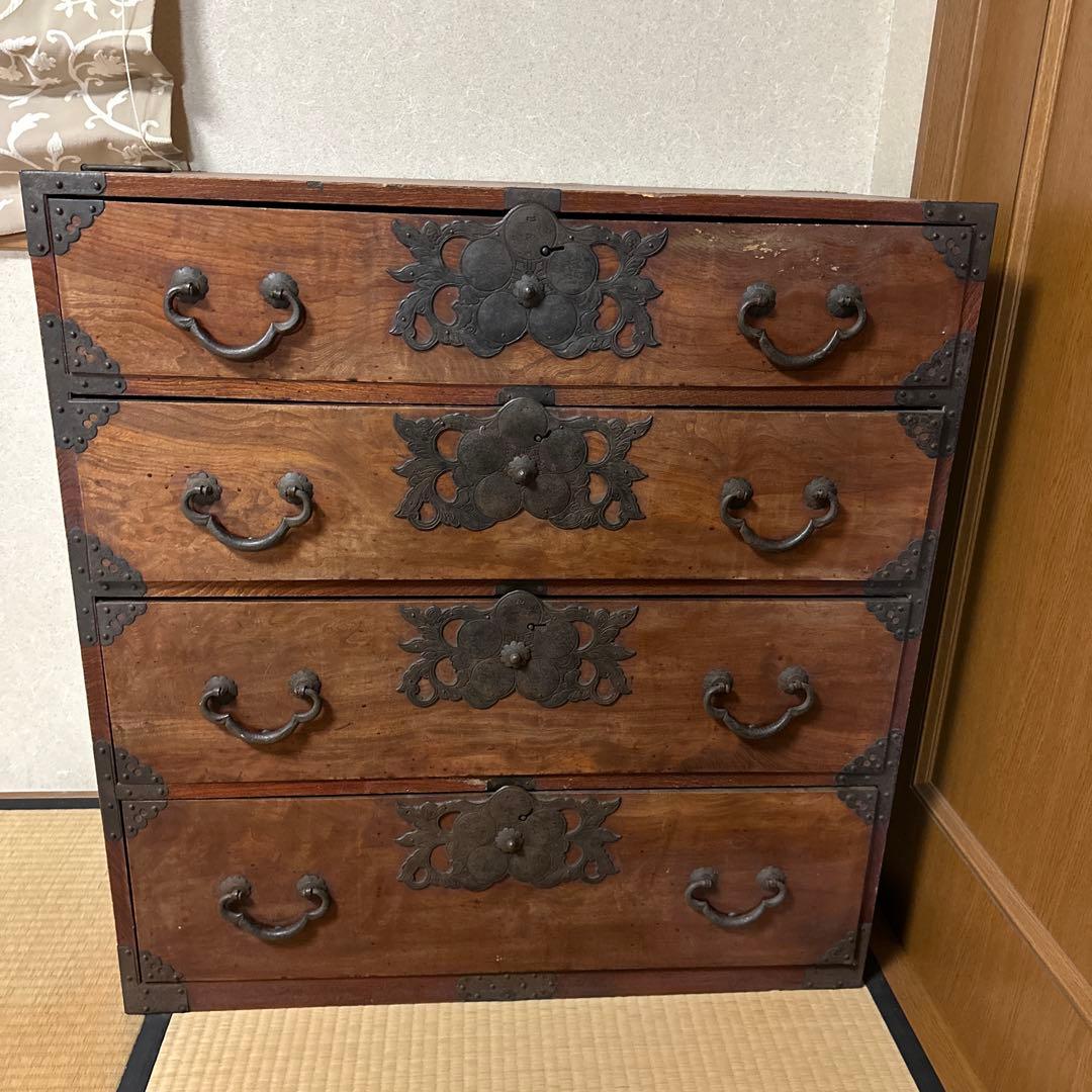 木製4段箪笥 桐箪笥 大正 桐ダンス 昭和 時代箪笥 昭和レトロ