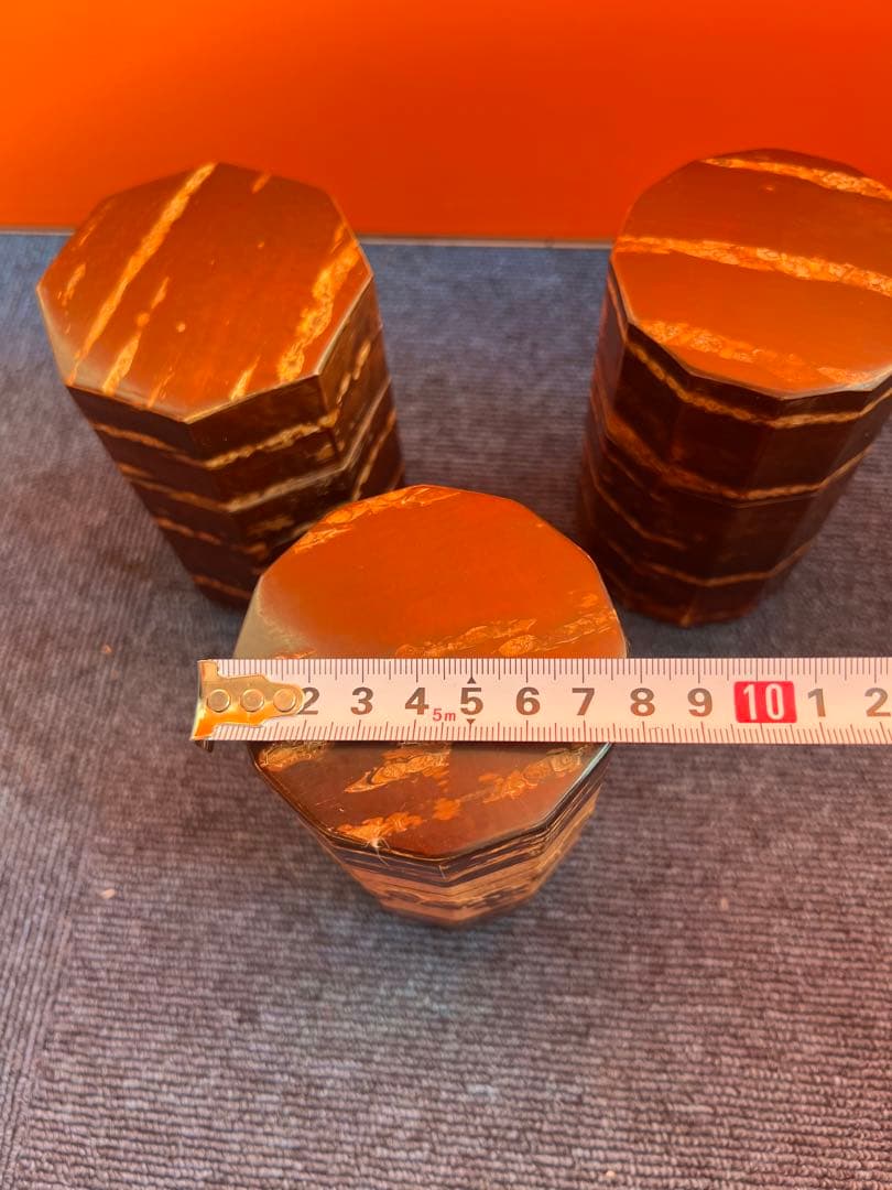 1239 桜皮細工 茶筒 3客　八角　木地　本けやき　未使用