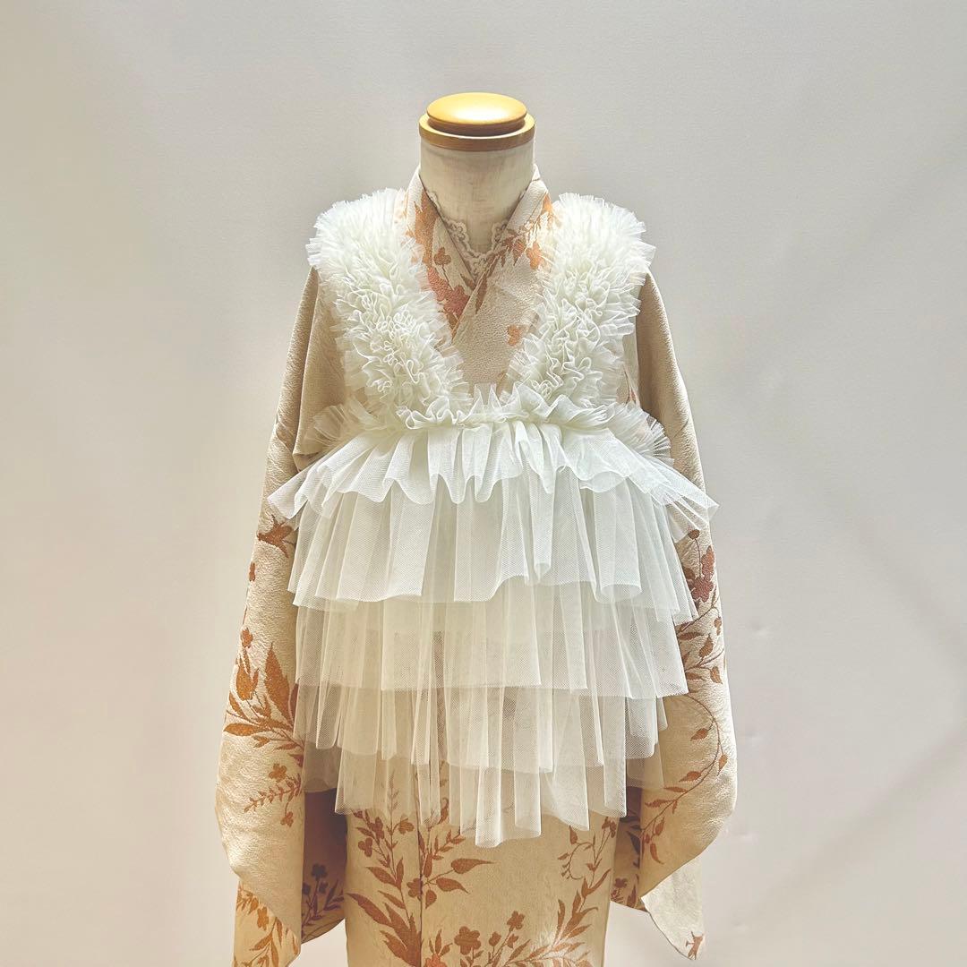 被布エプロン【あわ雪フリル】チュール被布　被布ドレス　七五三　チュール