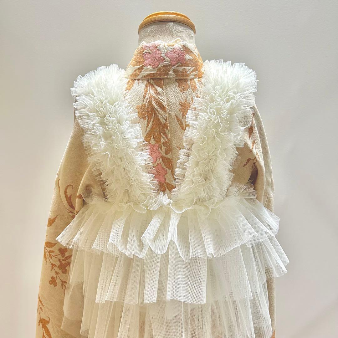 被布エプロン【あわ雪フリル】チュール被布　被布ドレス　七五三　チュール
