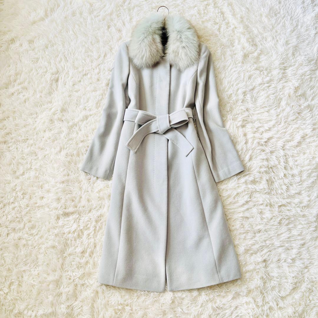 【美品✨】ロングコート　アンゴラ混　シルク混　ベルト　ファー　2way　Aライン