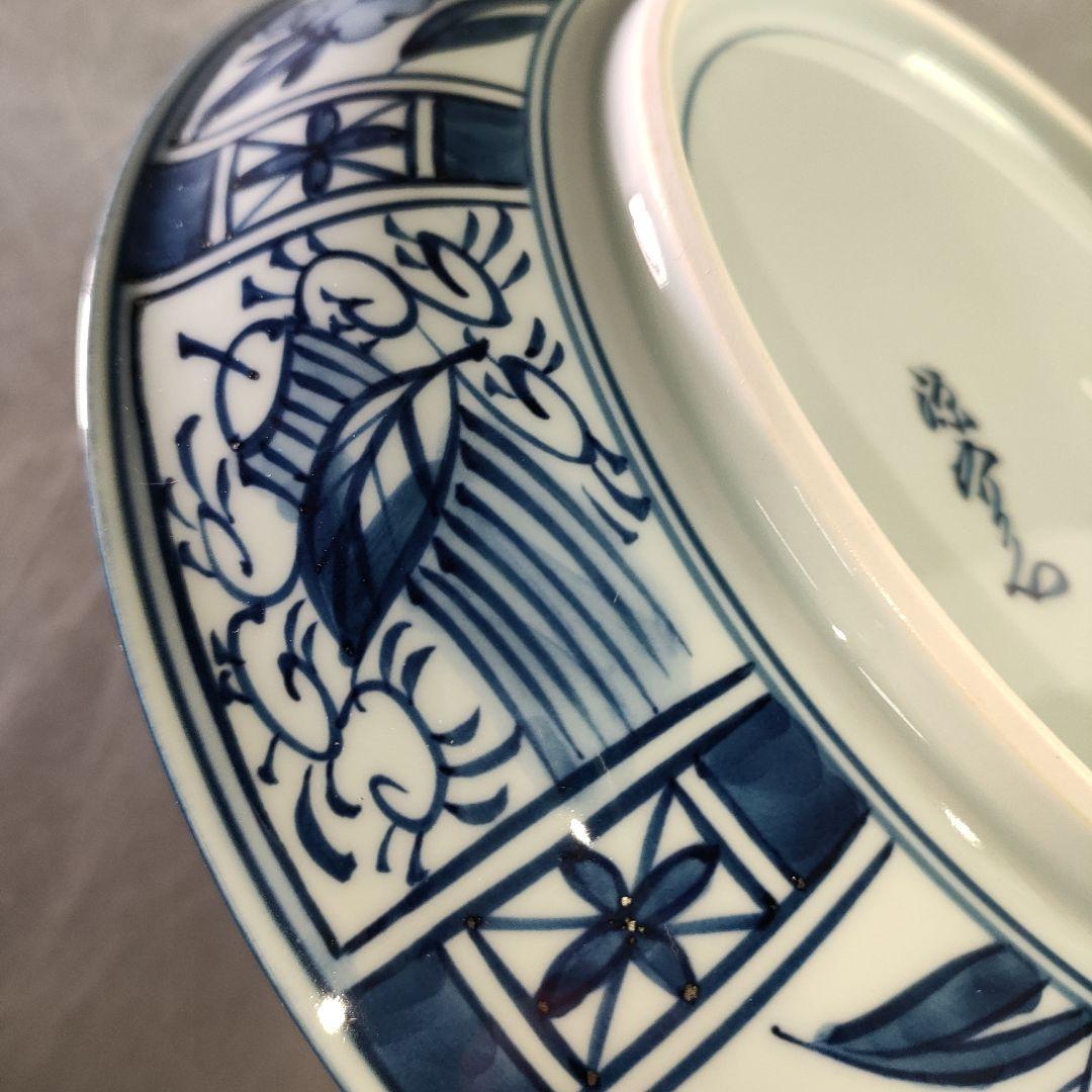 A1185-8/有田焼/源右衛門窯/染付芙蓉手皿6客/飾皿/盛皿/懐石道具/膾皿