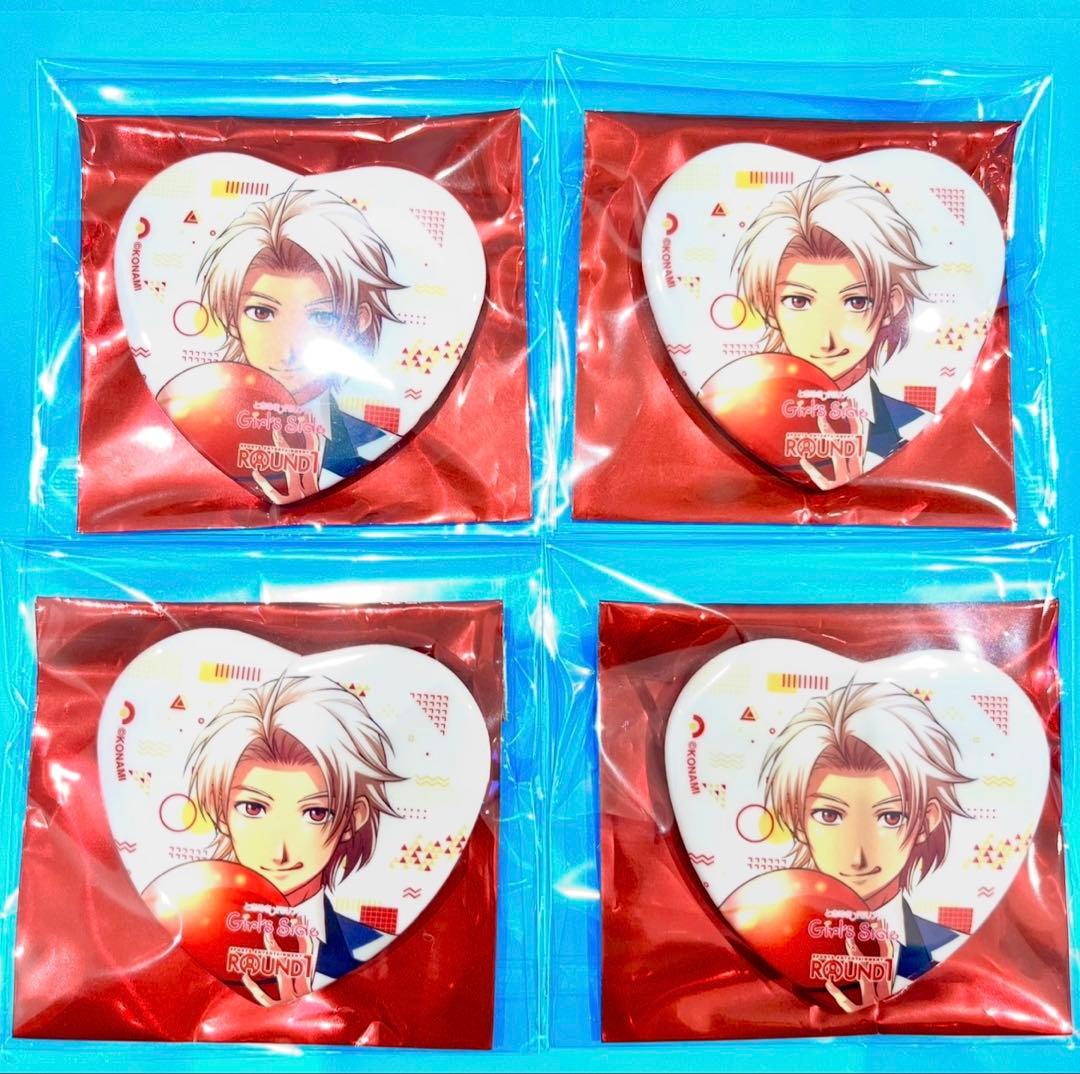 ときメモ GS ラウンドワン ラウワン ハート型 缶バッジ 佐伯瑛 4点