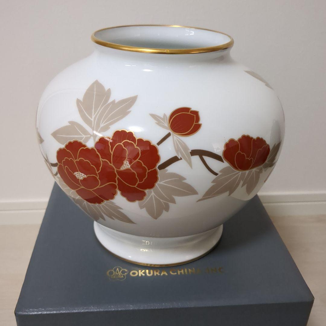 希少　OKURA CHINA 大倉陶園　花瓶　床の間　置物　お花　赤