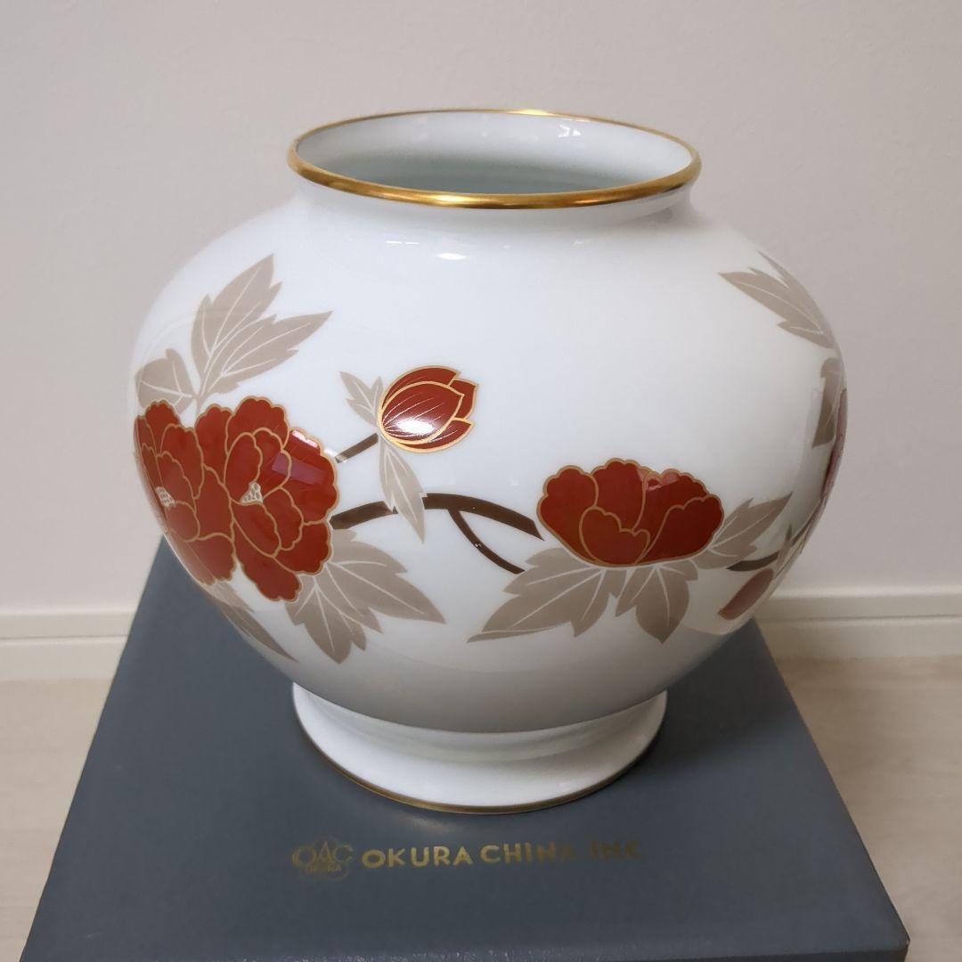 希少　OKURA CHINA 大倉陶園　花瓶　床の間　置物　お花　赤