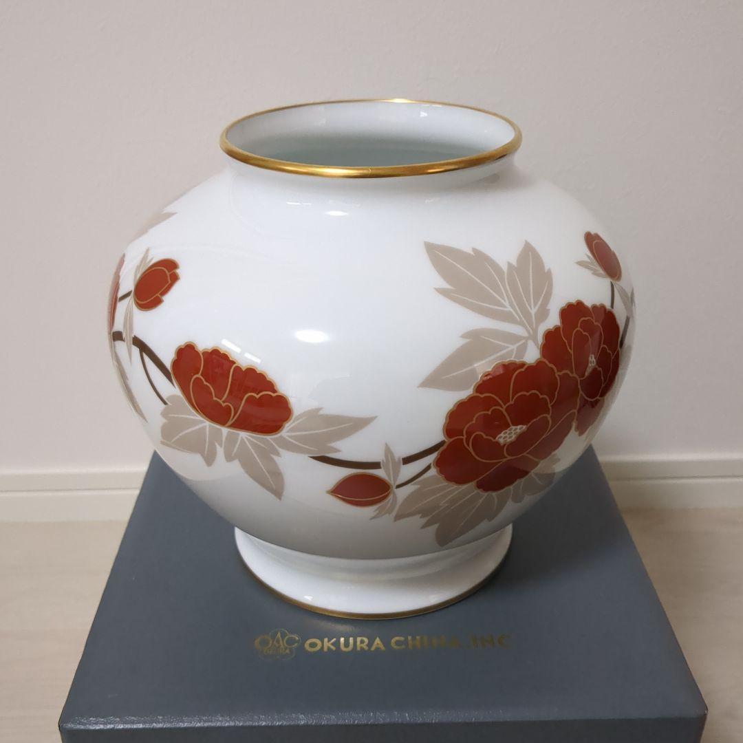 希少　OKURA CHINA 大倉陶園　花瓶　床の間　置物　お花　赤