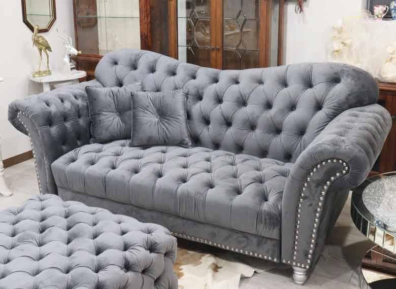 3Pソファ ベルベット グレー デラックスソファ 着脱式