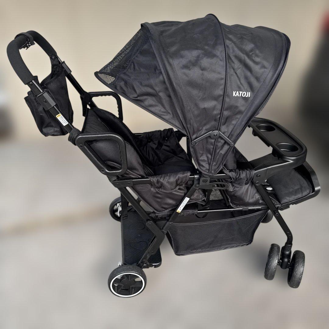 カトージ　ベビーカー 二人でゴー リアシート・レインカバー付 ブラック