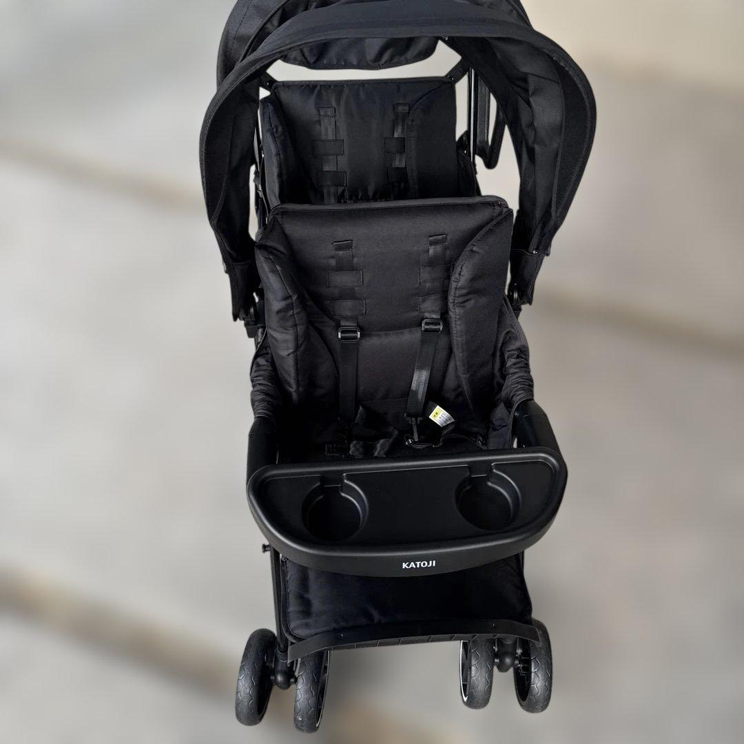 カトージ　ベビーカー 二人でゴー リアシート・レインカバー付 ブラック