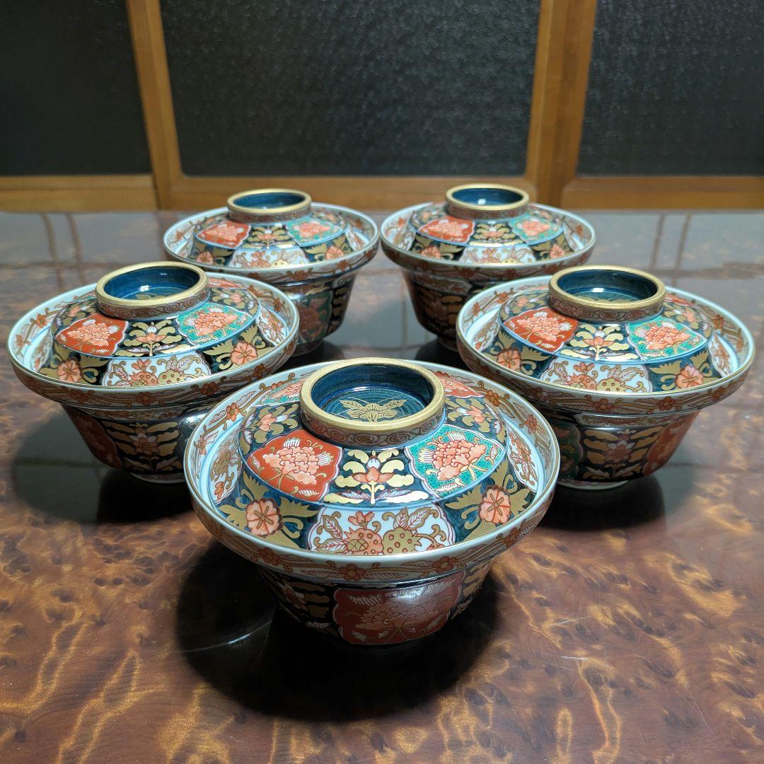 林九郎 有田焼 四方割牡丹三星花 蓋物揃