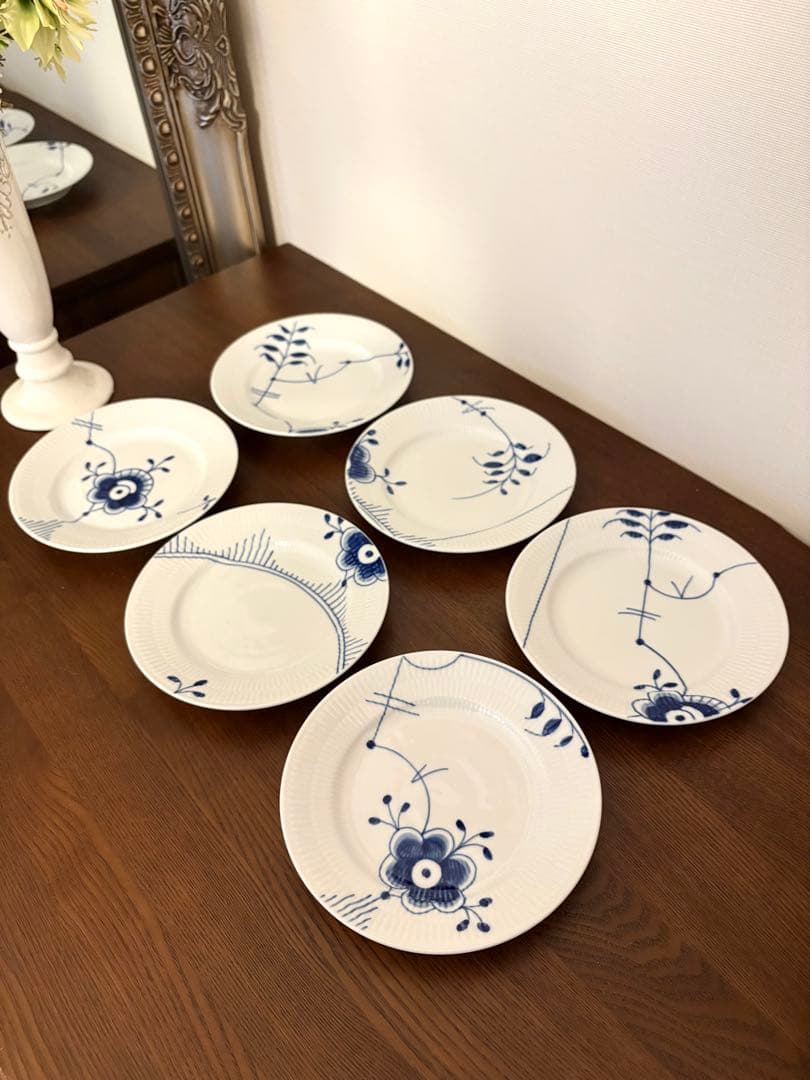 【美品】ロイヤルコペンハーゲン ブルーフルーテッドメガ17cm 柄違い6枚セット