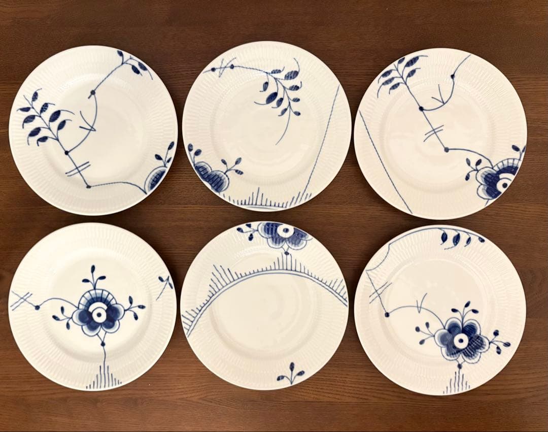 【美品】ロイヤルコペンハーゲン ブルーフルーテッドメガ17cm 柄違い6枚セット