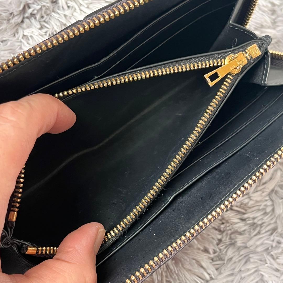 ロエベ　パズル　長財布　ラウンドファスナー　レザー　ブラック　メンズ